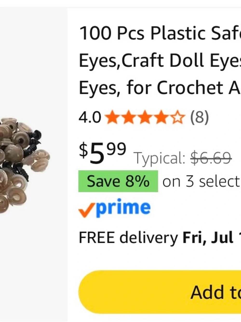 Bagged Craft Safety Eyes and Washers - Black with Colorful Caps